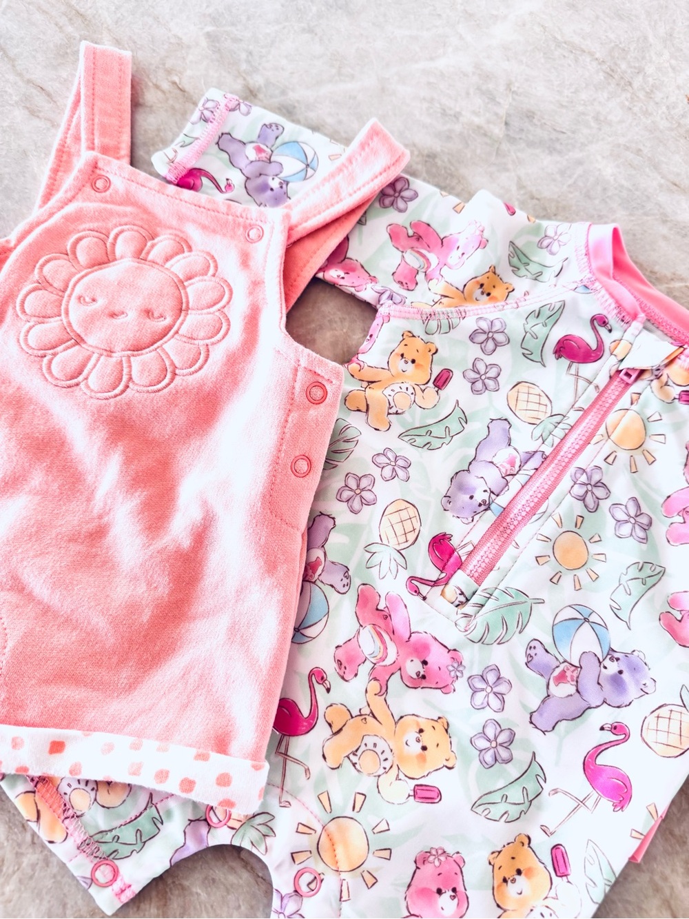 Care Bears Baby Rash Guard Swimsuit Lily & Jack Peach Sun Romper Bundle 0-3M